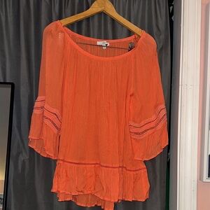 Fever Vibrant Orange Blouse with Lace Accents